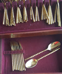 Stanley Roberts Vintage Gold Plated Flatware Set for 8 Stanley Roberts Golden Straita Silverware 50 Piece Rope Handle Wedding Gift 50th Anniversary Gift - Goldplated Flatware ClassyTea