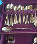 Stanley Roberts Vintage Gold Plated Flatware Set for 8 Stanley Roberts Golden Straita Silverware 50 Piece Rope Handle Wedding Gift 50th Anniversary Gift - Goldplated Flatware ClassyTea