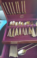 Stanley Roberts Vintage Gold Plated Flatware Set for 8 Stanley Roberts Golden Straita Silverware 50 Piece Rope Handle Wedding Gift 50th Anniversary Gift - Goldplated Flatware ClassyTea