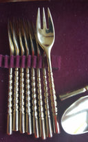 Stanley Roberts Vintage Gold Plated Flatware Set for 8 Stanley Roberts Golden Straita Silverware 50 Piece Rope Handle Wedding Gift 50th Anniversary Gift - Goldplated Flatware ClassyTea