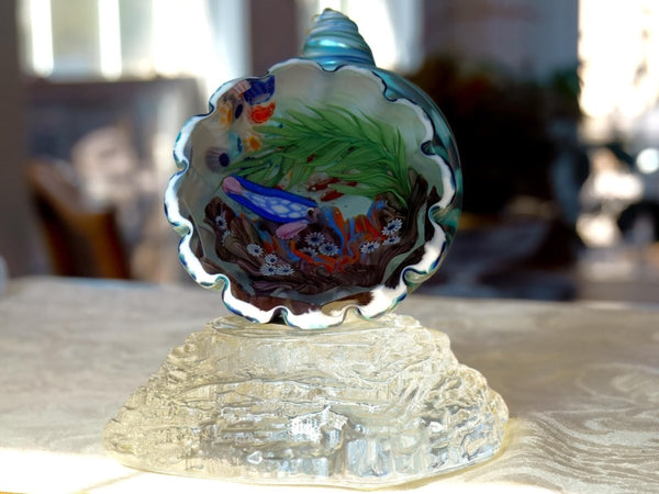 Steven Lundberg Steven Lundberg Glass Art Glass Shell Coastal Paperweight Millefiori Lampwork Coral Reef Paperweight Pearlescent Office Decor Desk Figure - Glass Art Paperweight ClassyTea