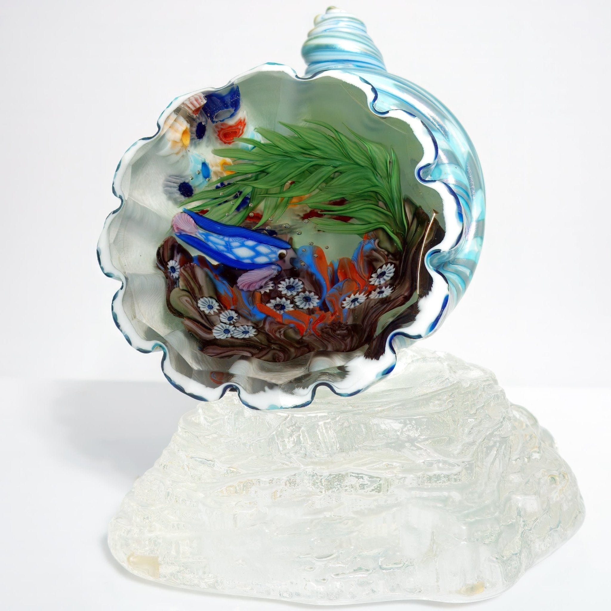 Steven Lundberg Steven Lundberg Glass Art Glass Shell Coastal Paperweight Millefiori Lampwork Coral Reef Paperweight Pearlescent Office Decor Desk Figure - Glass Art Paperweight ClassyTea