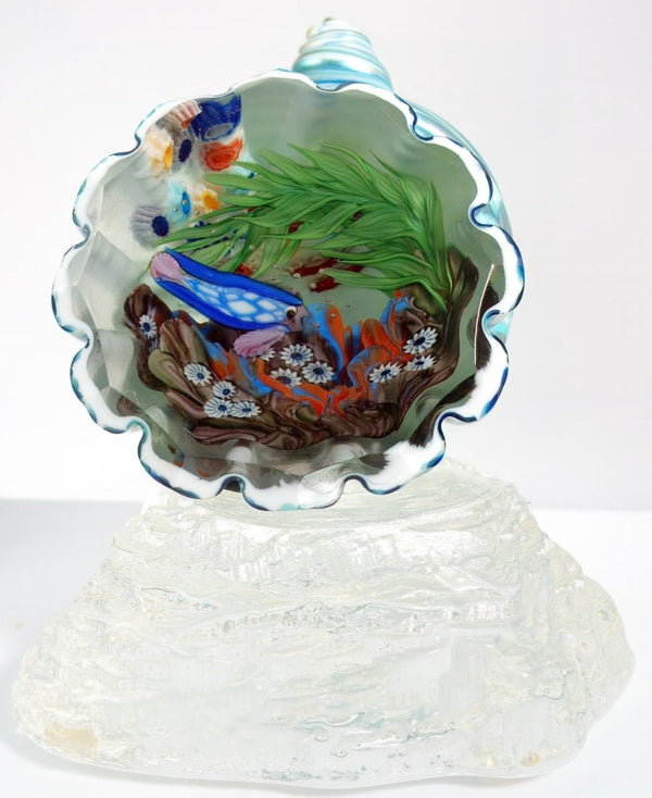 Steven Lundberg Steven Lundberg Glass Art Glass Shell Coastal Paperweight Millefiori Lampwork Coral Reef Paperweight Pearlescent Office Decor Desk Figure - Glass Art Paperweight ClassyTea