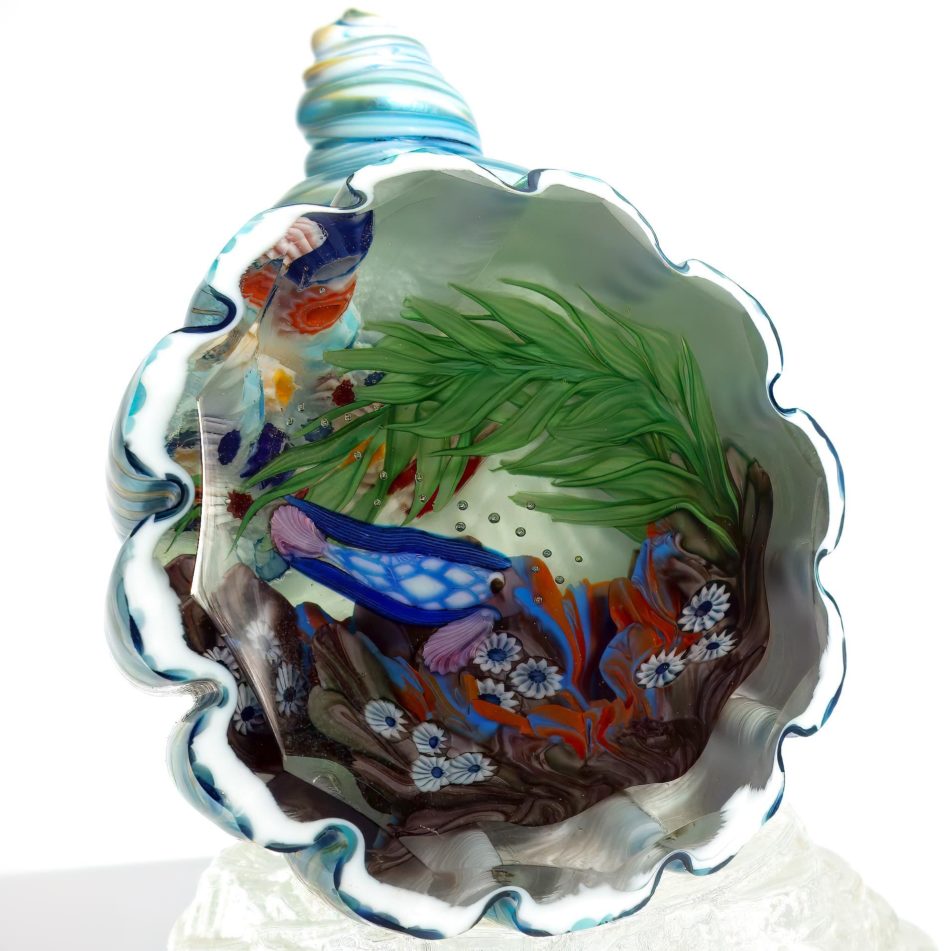 Steven Lundberg Steven Lundberg Glass Art Glass Shell Coastal Paperweight Millefiori Lampwork Coral Reef Paperweight Pearlescent Office Decor Desk Figure - Glass Art Paperweight ClassyTea