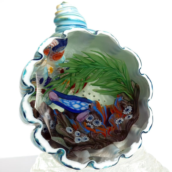 Steven Lundberg Steven Lundberg Glass Art Glass Shell Coastal Paperweight Millefiori Lampwork Coral Reef Paperweight Pearlescent Office Decor Desk Figure - Glass Art Paperweight ClassyTea