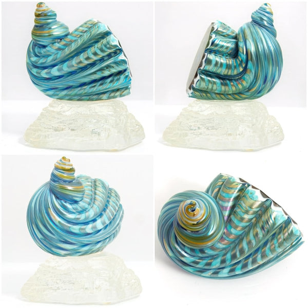 Steven Lundberg Steven Lundberg Glass Art Glass Shell Coastal Paperweight Millefiori Lampwork Coral Reef Paperweight Pearlescent Office Decor Desk Figure - Glass Art Paperweight ClassyTea