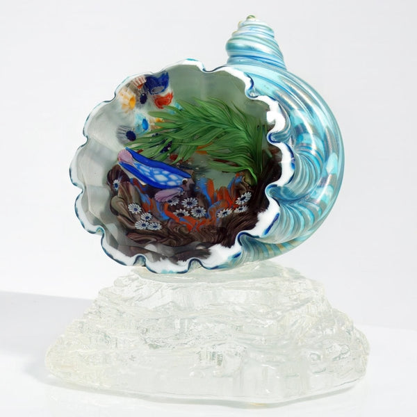 Steven Lundberg Steven Lundberg Glass Art Glass Shell Coastal Paperweight Millefiori Lampwork Coral Reef Paperweight Pearlescent Office Decor Desk Figure - Glass Art Paperweight ClassyTea
