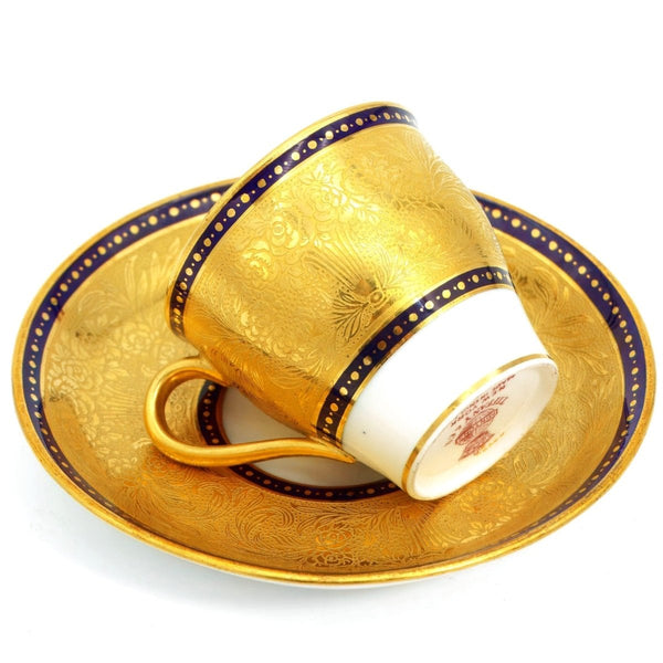 Tiffany & Co 1870s Antique Tiffany and Co. Bone China Espresso Cup Set | 22kt Gold Encrusted Victorian Era Demitasse Bone China Minton Cobalt Blue 20s - Demitasse/Espresso Cups ClassyTea
