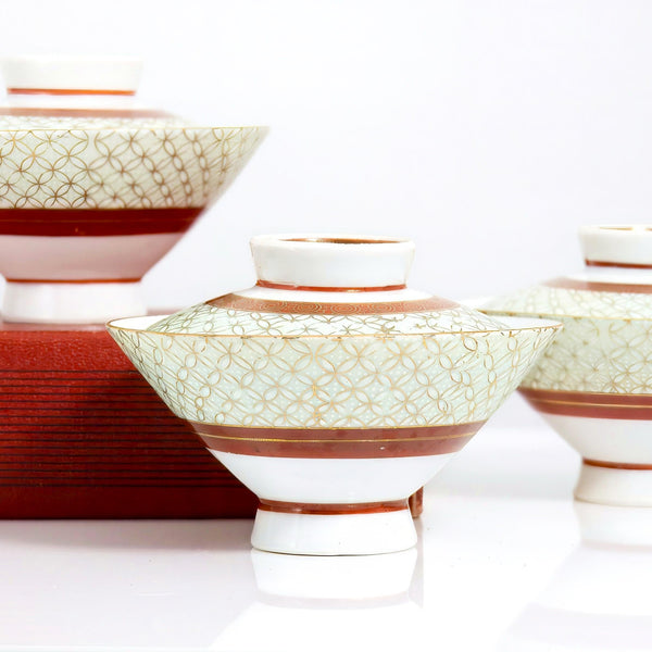 Tōzan Kiln Kutani Tōzan "Shippō - Tsunagi" Lidded Bowl Set For 5 - Soup Bowl Set ClassyTea