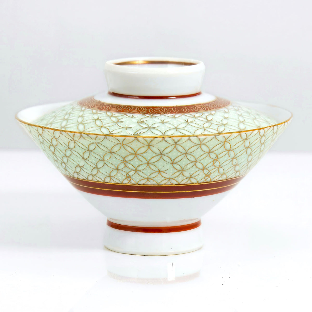 Tōzan Kiln Kutani Shippō-Tsunagi Lidded Bowls (4.5") Set of 5 | Vintage China