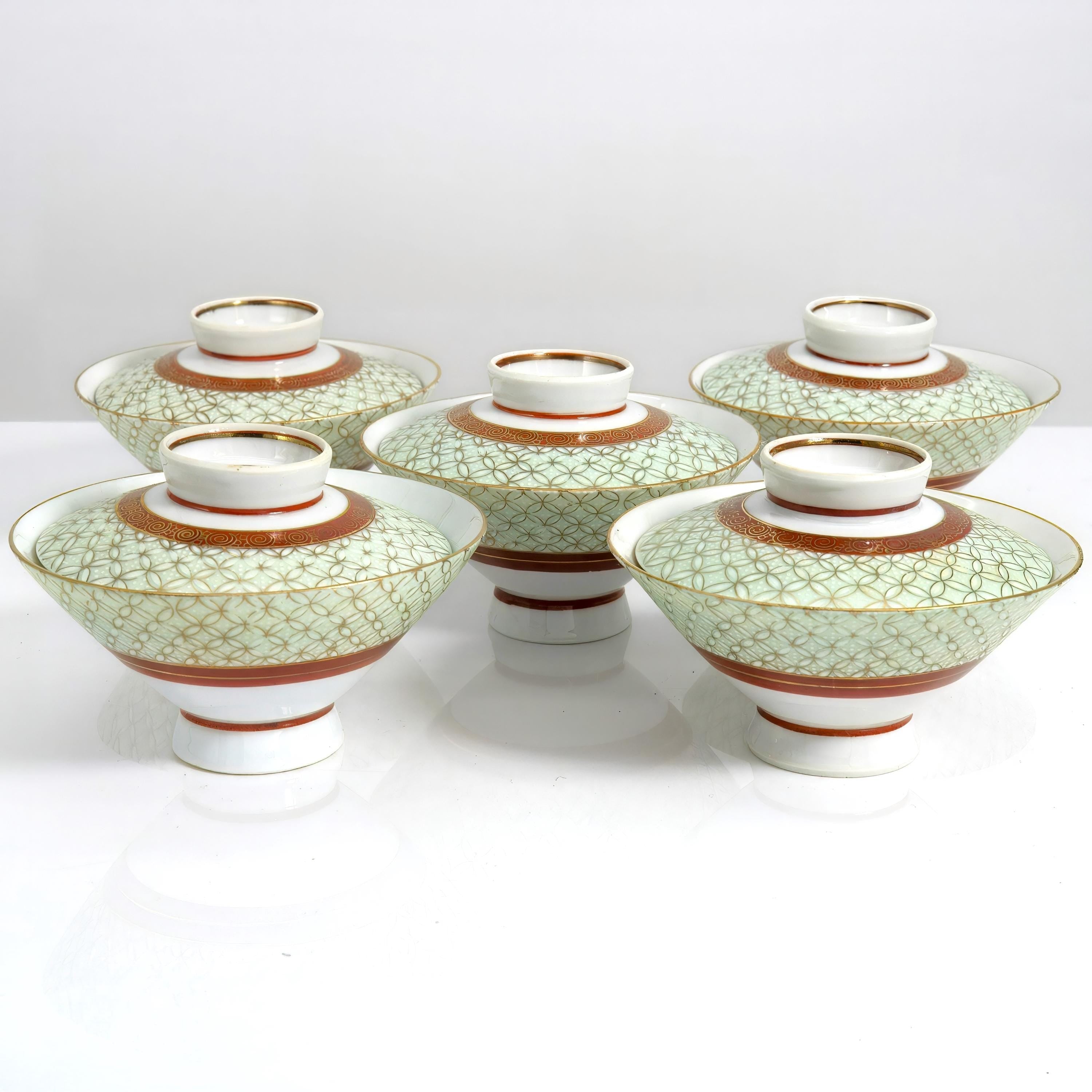 Tōzan Kiln Kutani Tōzan "Shippō - Tsunagi" Lidded Bowl Set For 5 - Soup Bowl Set ClassyTea