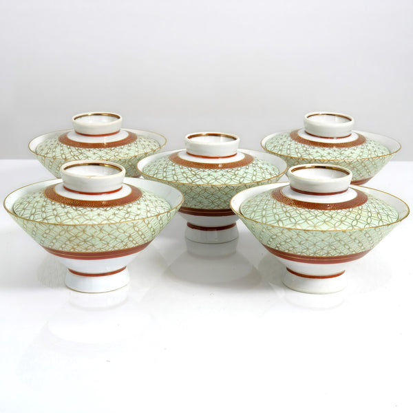 Tōzan Kiln Kutani Tōzan "Shippō - Tsunagi" Lidded Bowl Set For 5 - Soup Bowl Set ClassyTea