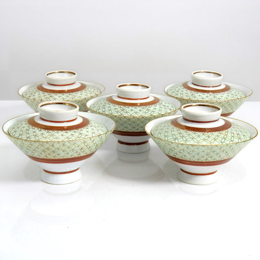 Tōzan Kiln Kutani Tōzan "Shippō - Tsunagi" Lidded Bowl Set For 5 - Soup Bowl Set ClassyTea