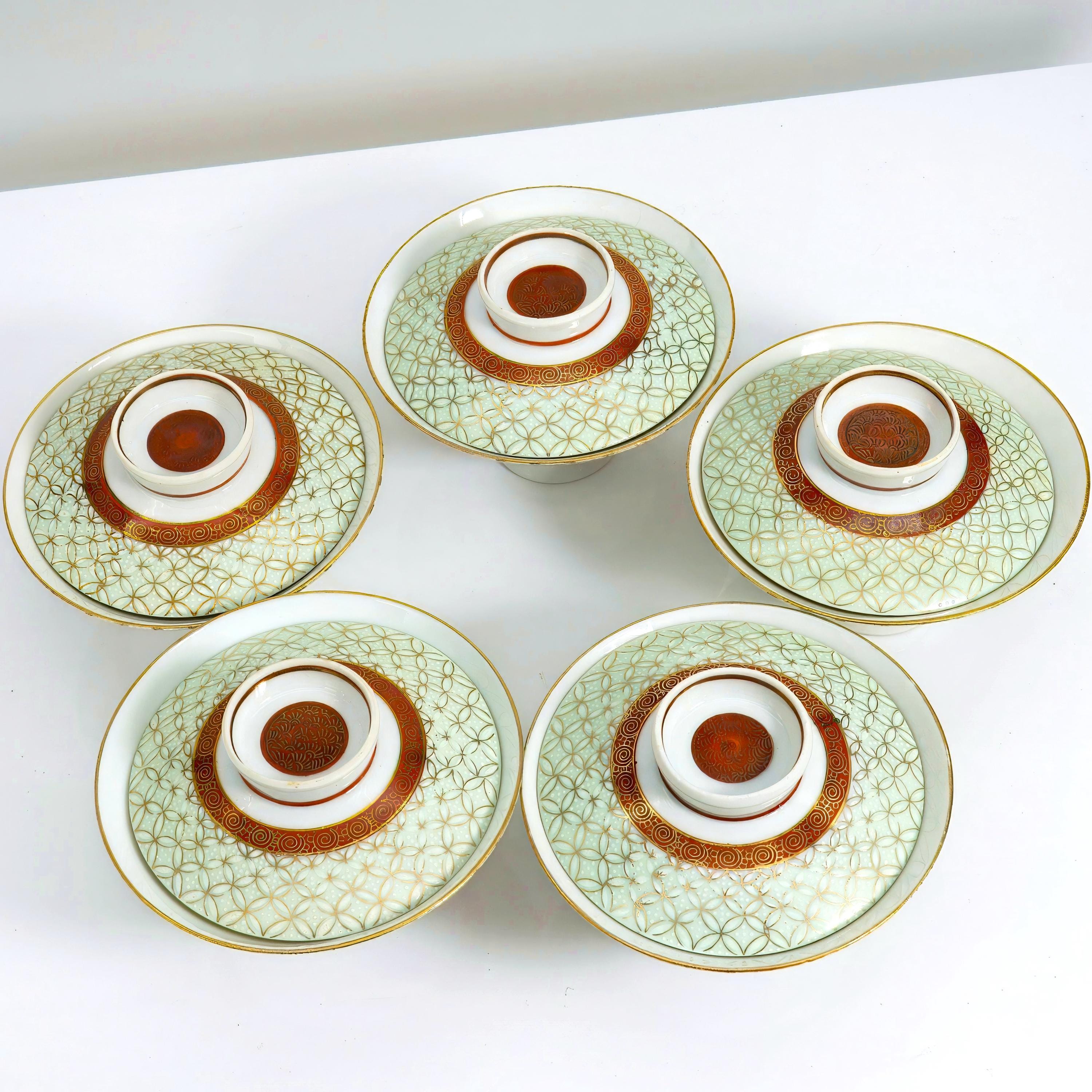 Tōzan Kiln Kutani Tōzan "Shippō - Tsunagi" Lidded Bowl Set For 5 - Soup Bowl Set ClassyTea