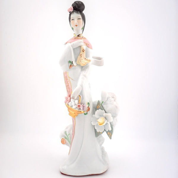 Unknown Chinese Porcelain Figurine Statue Sculpture Antique Asian Decor Floral Calligraphy 寿 Shou Longevity Lunar Gift Geisha Oriental Art Snake - Porcelain Figurine ClassyTea