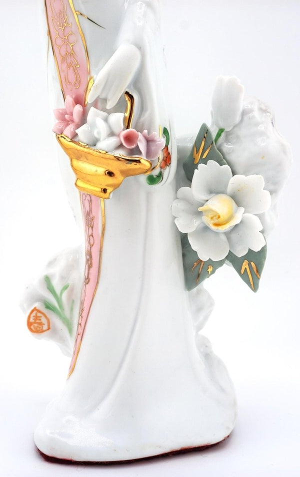 Unknown Chinese Porcelain Figurine Statue Sculpture Antique Asian Decor Floral Calligraphy 寿 Shou Longevity Lunar Gift Geisha Oriental Art Snake - Porcelain Figurine ClassyTea