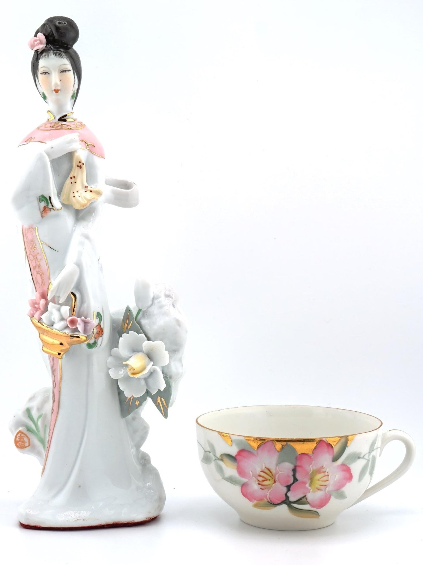 Unknown Chinese Porcelain Figurine Statue Sculpture Antique Asian Decor Floral Calligraphy 寿 Shou Longevity Lunar Gift Geisha Oriental Art Snake - Porcelain Figurine ClassyTea
