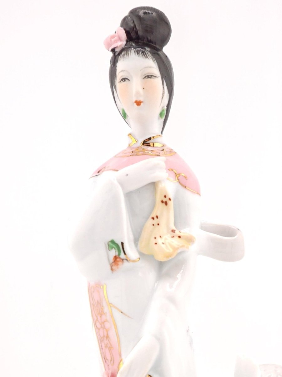 Unknown Chinese Porcelain Figurine Statue Sculpture Antique Asian Decor Floral Calligraphy 寿 Shou Longevity Lunar Gift Geisha Oriental Art Snake - Porcelain Figurine ClassyTea