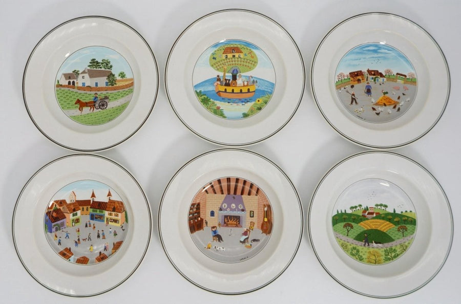 Villeroy & Boch Design Naif Rim Soup Bowls (9"), Set of 6 | Vintage Porcelain