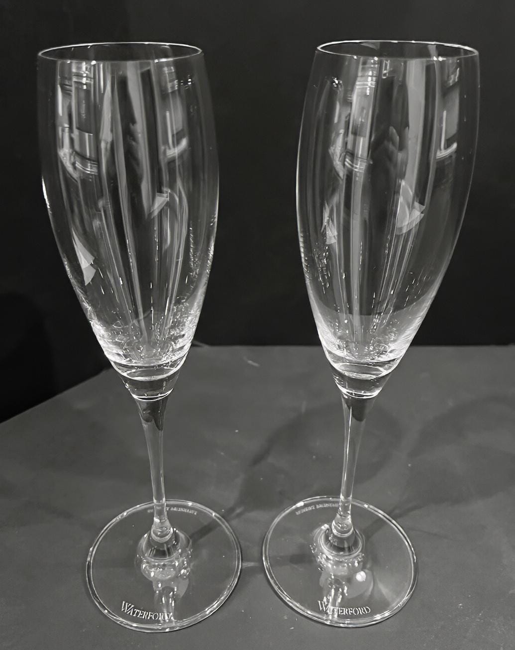 Waterford Set of 2 Waterford Crystal Robert Mondavi Fluted Champagne Glasses, Elegant Design, 9 1/4" Vintage Luxury Pair of Toasting Flutes Wedding - Champagne Flute ClassyTea