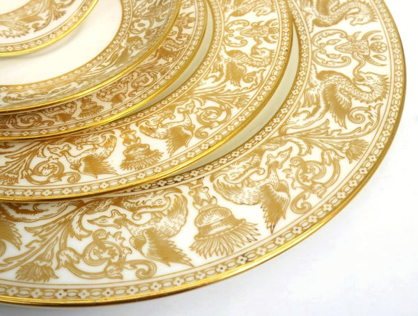 Wedgwood Vintage Wedgwood Florentine Gold Dragon Dinnerware Set - Fine Bone China Service for 4, Estate Collection, Mid Century China - China Set ClassyTea