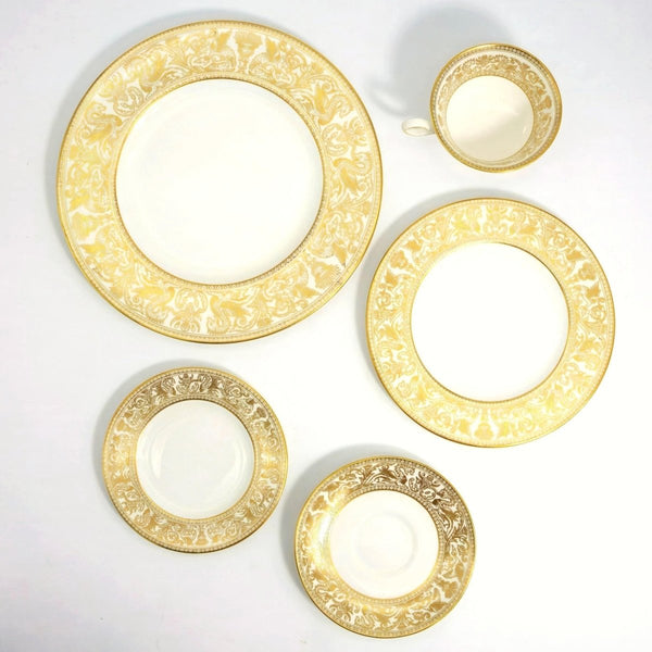 Wedgwood Wedgwood Florentine Gold Fine Bone China Set For 8 Dinnerware 22kt Gold Dragons On White Heirloom Anniversary Quiet Luxury Bone Vintage - China Set ClassyTea