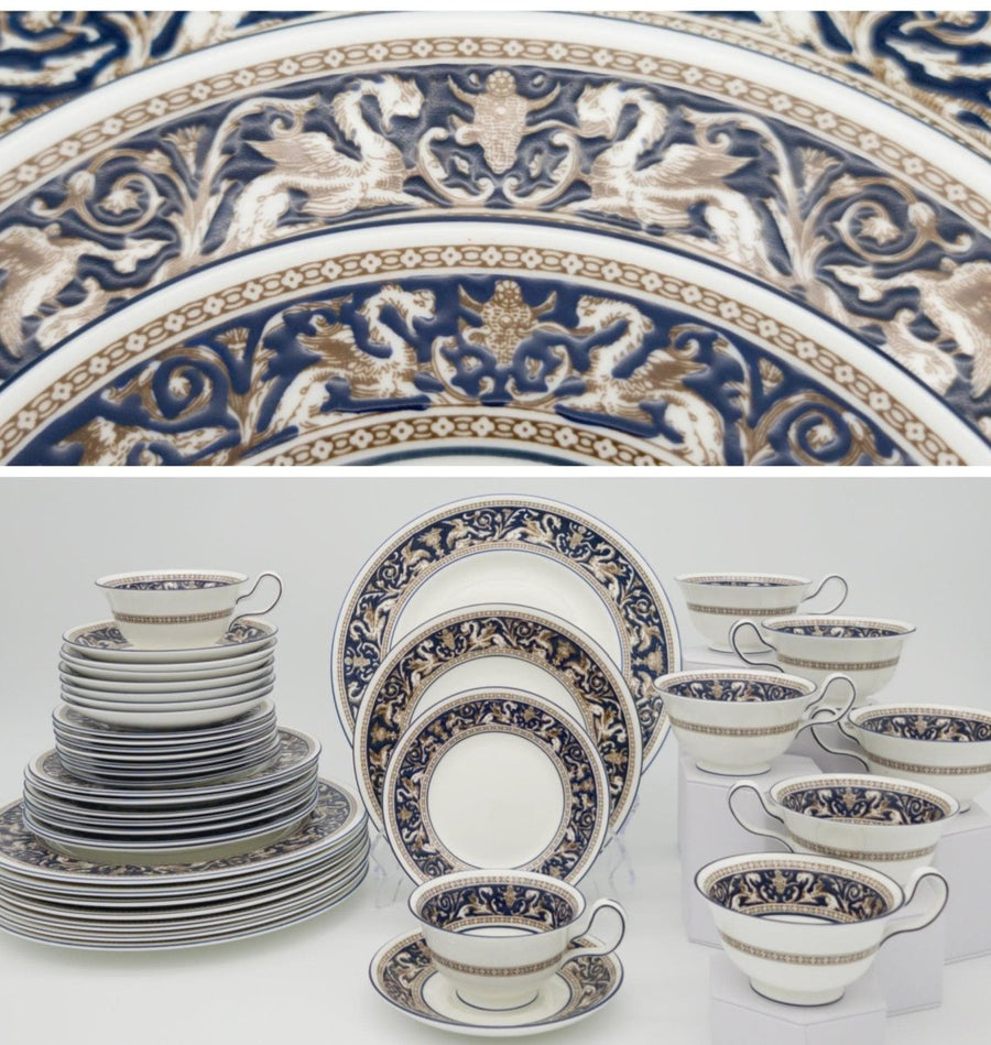 Wedgwood Florentine Blue China Set for 8 | Vintage Bone China