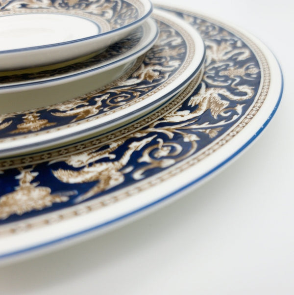 Wedgwood Wedgwood Florentine Set for 8 Brown Dragons On Blue | Dark Blue Trim and White | Stunning 40 Piece Set, Estate Dinnerware, High - end China - China Set ClassyTea