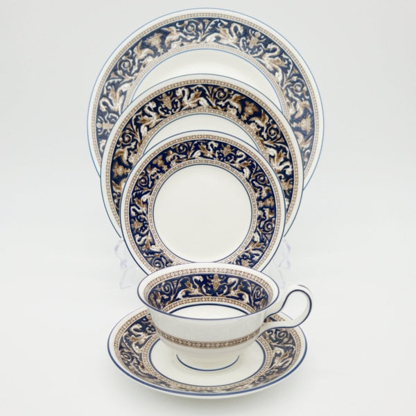Wedgwood Wedgwood Florentine Set for 8 Brown Dragons On Blue | Dark Blue Trim and White | Stunning 40 Piece Set, Estate Dinnerware, High - end China - China Set ClassyTea