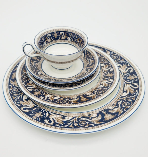 Wedgwood Wedgwood Florentine Set for 8 Brown Dragons On Blue | Dark Blue Trim and White | Stunning 40 Piece Set, Estate Dinnerware, High - end China - China Set ClassyTea