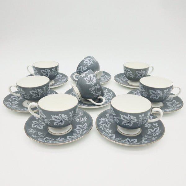 Wedgwood Wedgwood Moselle Gray China Set for 4 | White Leaves, Platinum Trim with Gray Rim Dinnerware Set | Stunning Estate Dinnerware Sage Green - China Set ClassyTea