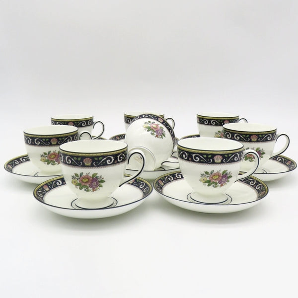 Wedgwood Wedgwood Runnymede China Set for 8, Dark Blue, Pink Shells, and Floral elements, Thanksgiving Dinnerware, Estate China set, Fine Bone China - China Set ClassyTea