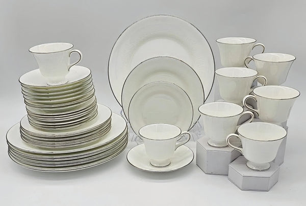 Wedgwood Wedgwood Silver Ermine 40 - Piece China Set, Service for 8, R4452 Contour Shape, Vintage Elegance, Discontinued, Thanksgiving China Set - China Set ClassyTea