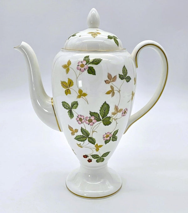 Wedgwood Wedgwood Wild Strawberry Coffee Pot with Lid, 5 Cups Fine Bone China, Fine Bone China, Discontinued Red Strawberry, Pink Blossoms, Gold Band - Coffee Pot ClassyTea