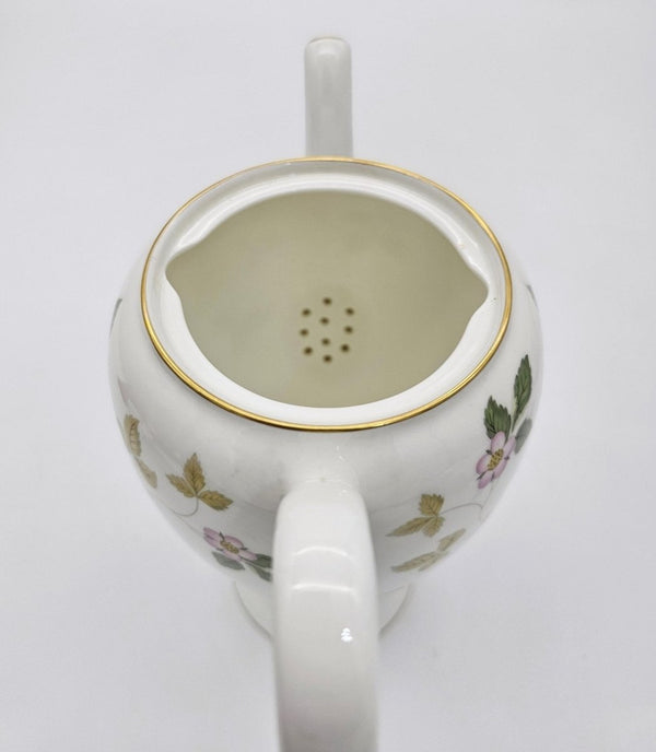 Wedgwood Wedgwood Wild Strawberry Coffee Pot with Lid, 5 Cups Fine Bone China, Fine Bone China, Discontinued Red Strawberry, Pink Blossoms, Gold Band - Coffee Pot ClassyTea