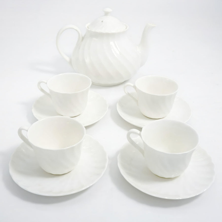 Wedgwood Candlelight Demitasse Set for 4 with Teapot | Vintage Fine Bone China