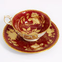 Wedgwood Wedgwood Burgundy Teacup and Saucer | Vintage Antique Golden Floral Flowers English Country Regency Bridgerton Red Gold Maroon Ruby Tea Cup - Cups & Saucers ClassyTea