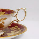 Wedgwood Wedgwood Burgundy Teacup and Saucer | Vintage Antique Golden Floral Flowers English Country Regency Bridgerton Red Gold Maroon Ruby Tea Cup - Cups & Saucers ClassyTea