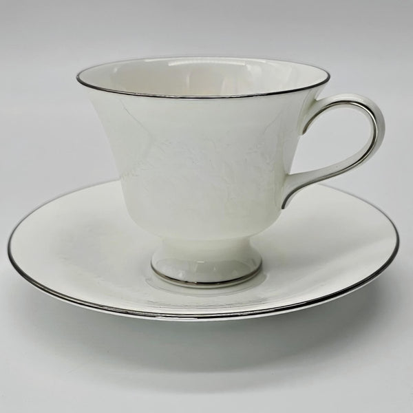 Wedgwood Wedgwood Silver Ermine Cups and Saucers, Set of 4, R4452 Contour Shape, Vintage Bone China, Elegance, Discontinued, Thanksgiving China Set - Cups & Saucers ClassyTea