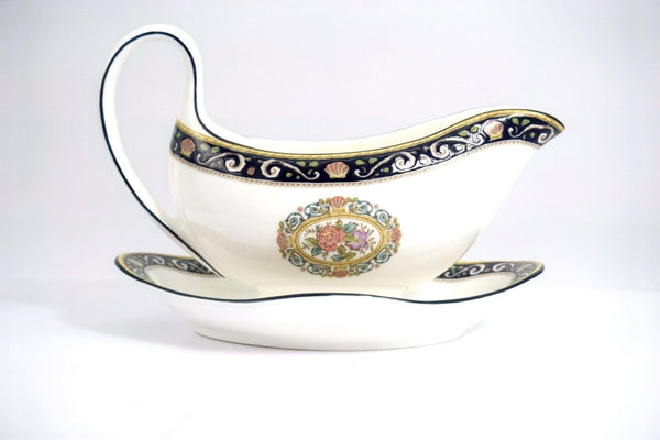 Wedgwood Wedgwood Runnymede Gravy Boat Vintage Tableware British Dinnerware Navy Blue Shell Coastal Gravy Boat Wedding Gift Bridal Registry Daughter - Gravy Boat ClassyTea