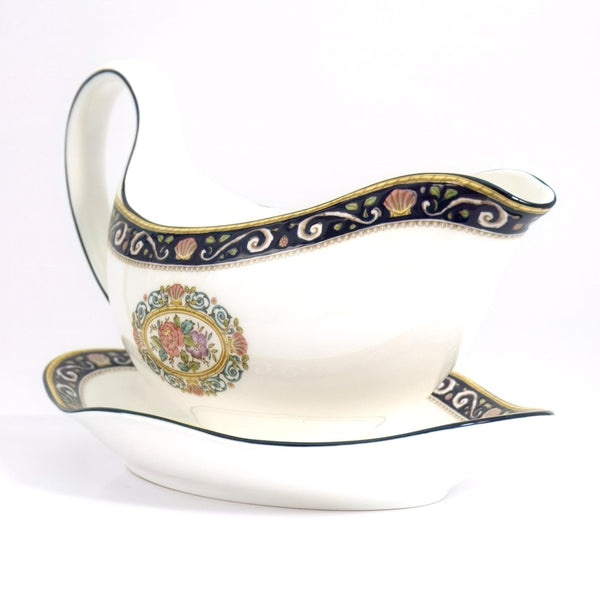 Wedgwood Wedgwood Runnymede Gravy Boat Vintage Tableware British Dinnerware Navy Blue Shell Coastal Gravy Boat Wedding Gift Bridal Registry Daughter - Gravy Boat ClassyTea