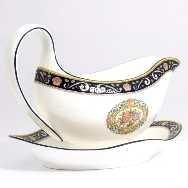 Wedgwood Wedgwood Runnymede Gravy Boat Vintage Tableware British Dinnerware Navy Blue Shell Coastal Gravy Boat Wedding Gift Bridal Registry Daughter - Gravy Boat ClassyTea