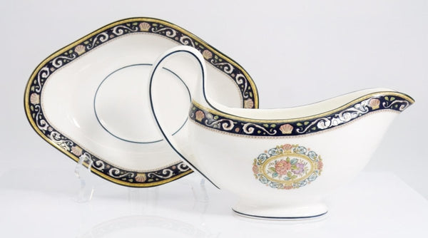Wedgwood Wedgwood Runnymede Gravy Boat Vintage Tableware British Dinnerware Navy Blue Shell Coastal Gravy Boat Wedding Gift Bridal Registry Daughter - Gravy Boat ClassyTea
