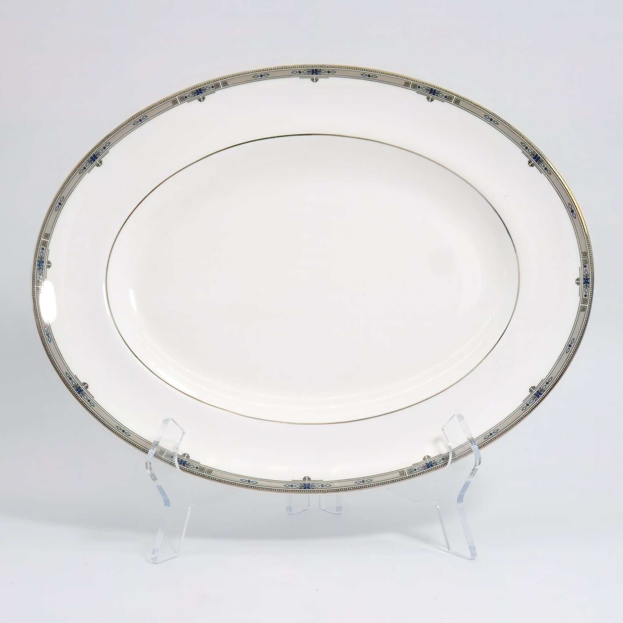 Wedgwood Wedgwood Amherst 14" Oval Serving Platter Fine China | Blue Scrolls, Fruit and Gold Thanksgiving - Oval Serving Platter ClassyTea