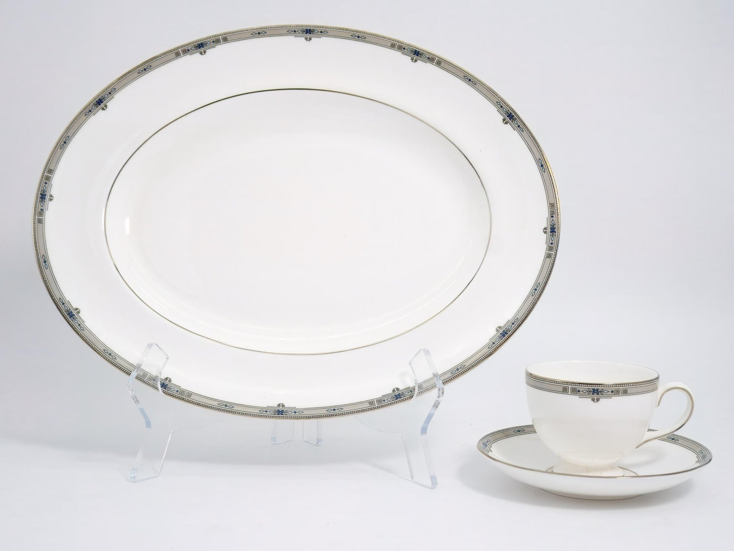 Wedgwood Wedgwood Amherst 14" Oval Serving Platter Fine China | Blue Scrolls, Fruit and Gold Thanksgiving - Oval Serving Platter ClassyTea