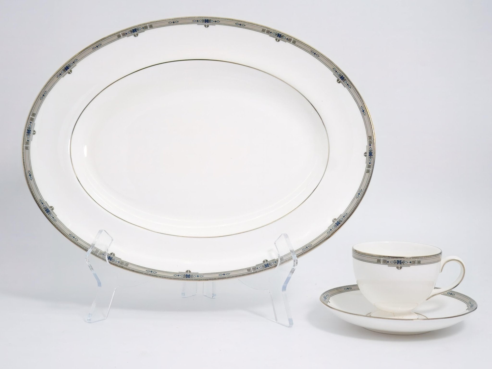 Wedgwood Wedgwood Amherst 14" Oval Serving Platter Fine China | Blue Scrolls, Fruit and Gold Thanksgiving - Oval Serving Platter ClassyTea