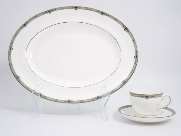 Wedgwood Wedgwood Amherst 14" Oval Serving Platter Fine China | Blue Scrolls, Fruit and Gold Thanksgiving - Oval Serving Platter ClassyTea