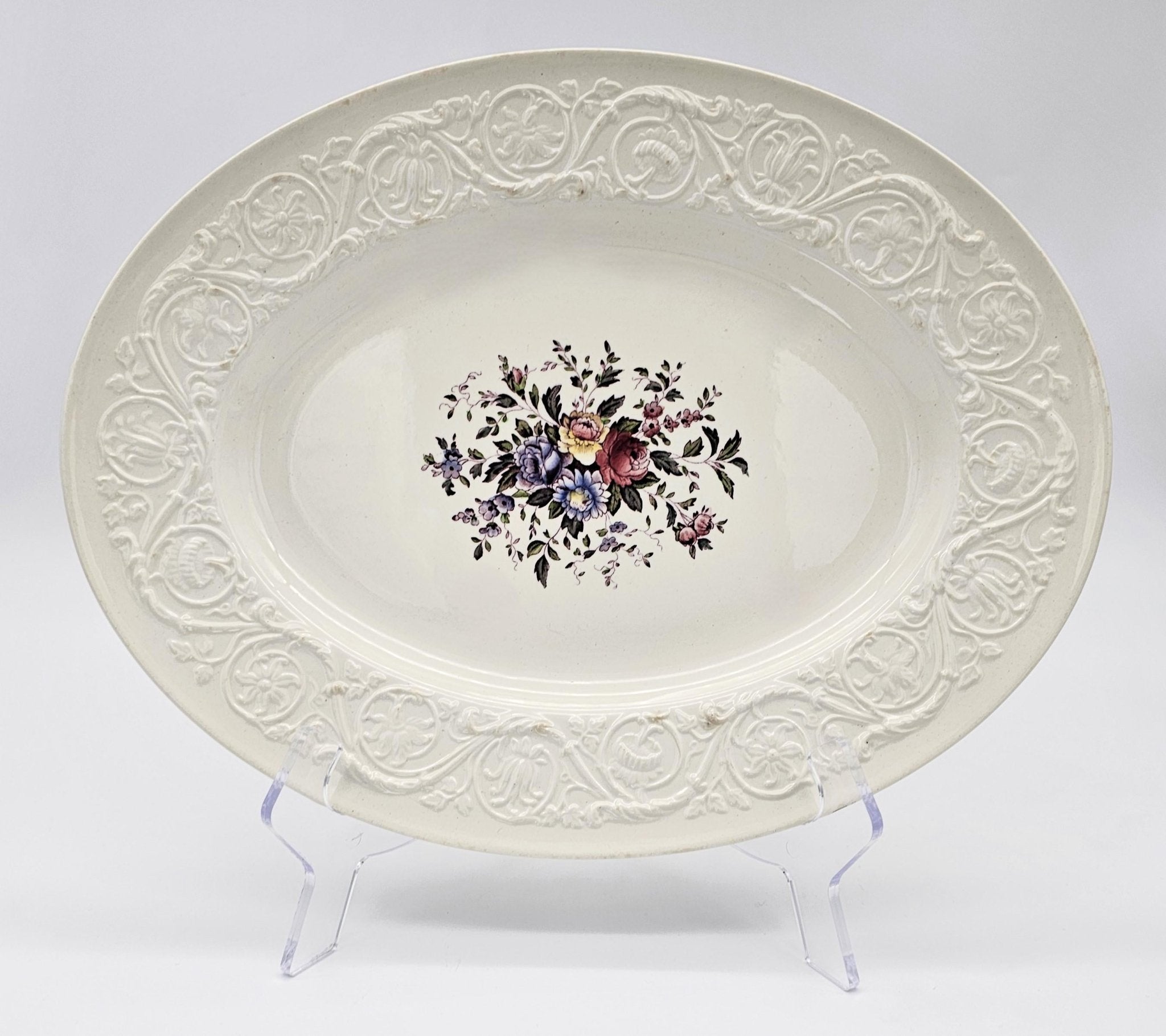 Wedgwood Wedgwood Swansea 15" Oval Serving Platter, Vintage Floral Fine China, Elegant Embossed Design, Discontinued English Tableware | Dinnerware - Oval Serving Platter ClassyTea