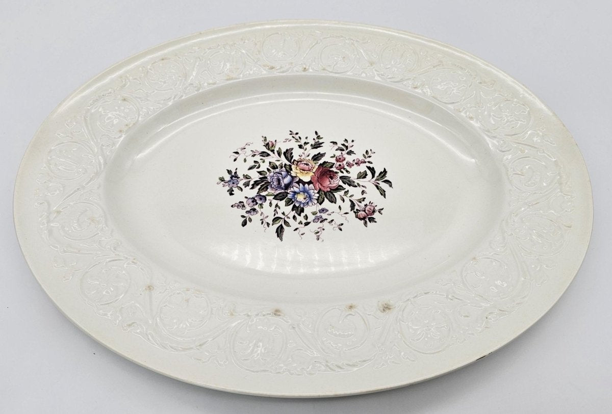 Wedgwood Wedgwood Swansea 15" Oval Serving Platter, Vintage Floral Fine China, Elegant Embossed Design, Discontinued English Tableware | Dinnerware - Oval Serving Platter ClassyTea