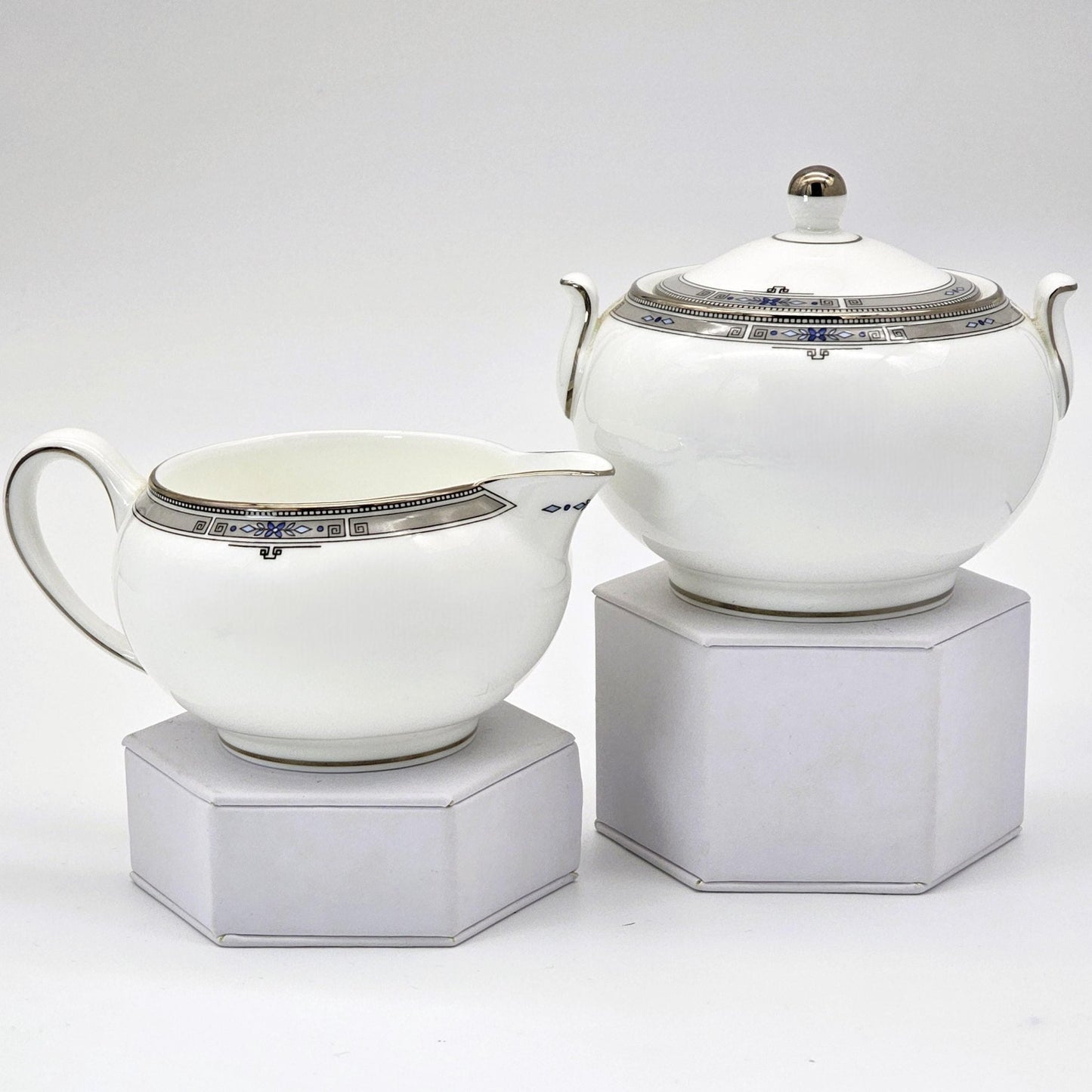 Wedgwood Wedgwood Amherst Porcelain Sugar Bowl & Creamer Set (1984 - 2012) | Bone China - Porcelain Sugar Bowl & Creamer Set ClassyTea